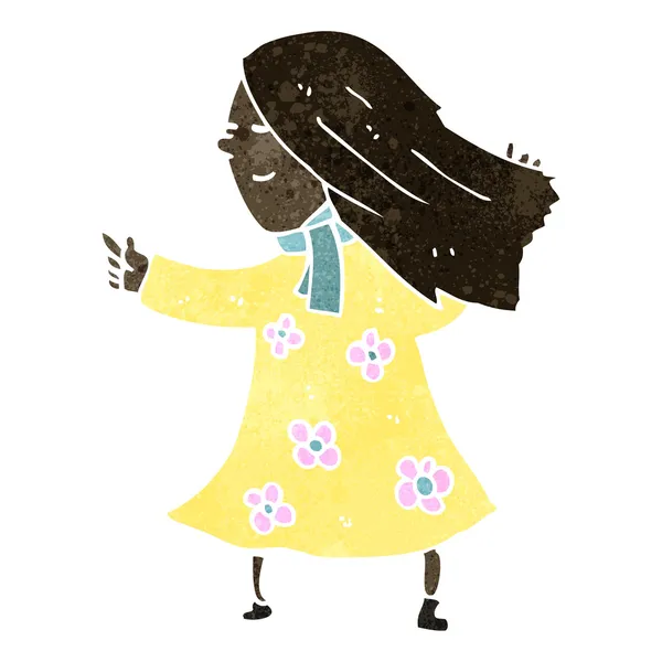 Rétro dessin animé heureux pointant femme — Image vectorielle