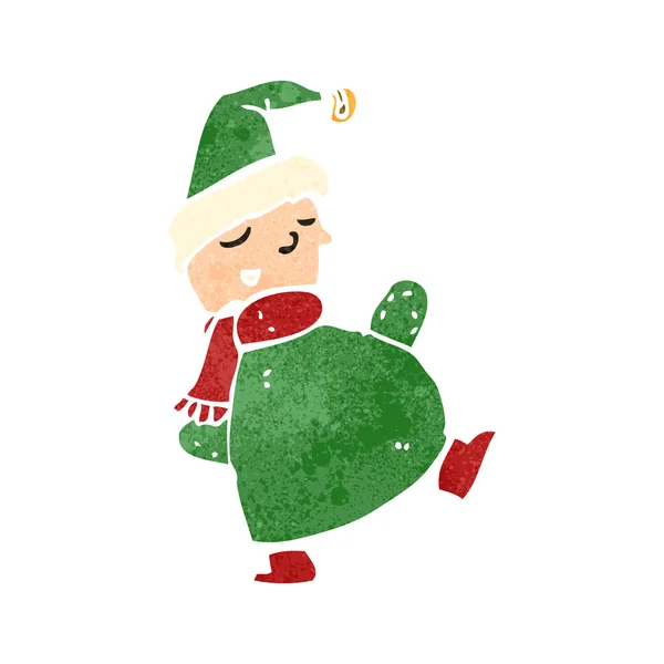 Retro dibujos animados de Navidad elfo — Vector de stock