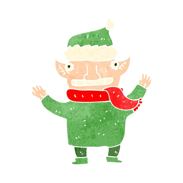 Retro cartone animato elfo di Natale — Vettoriale Stock