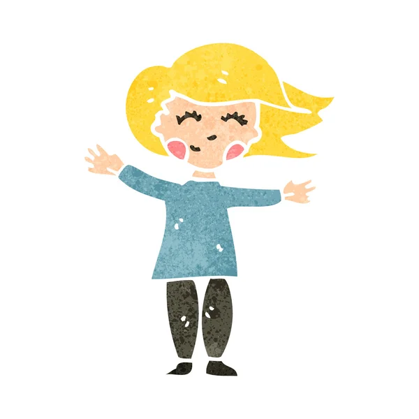 Retro cartone animato felice donna bionda — Vettoriale Stock