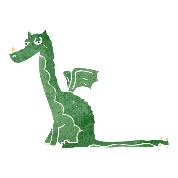 Retro tecknade sittande dragon — Stock vektor