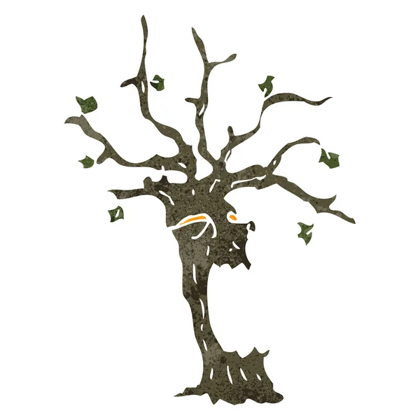 Retro dibujos animados espeluznante árbol — Vector de stock