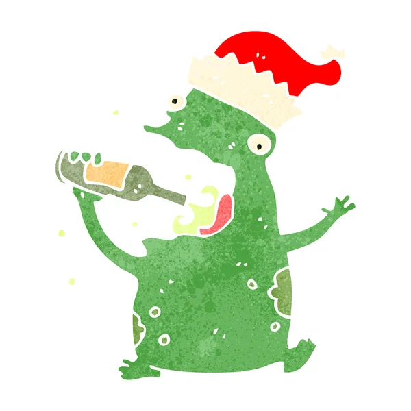 Retro kreslené vánoční večírek žába — Stockový vektor