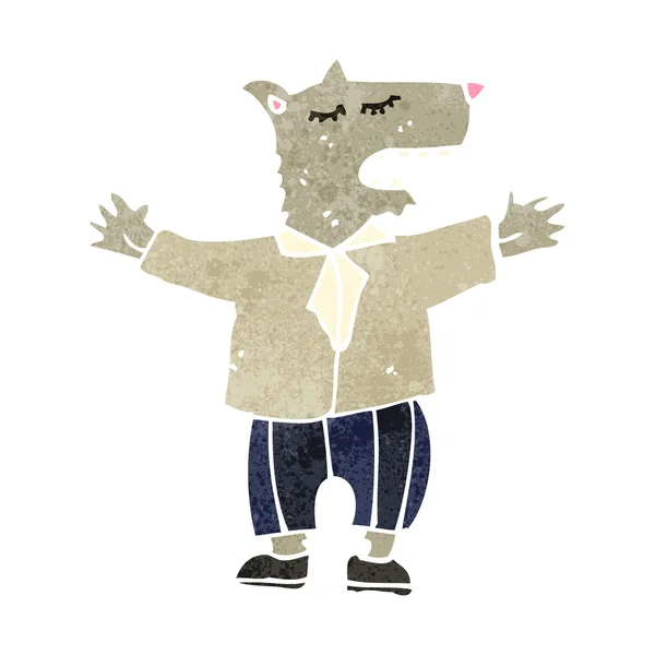 Retro-Cartoon Wolf in Männerkleidung — Stockvektor