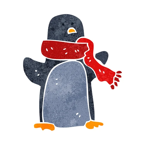 Retro cartoon kerst pinguïn — Stockvector