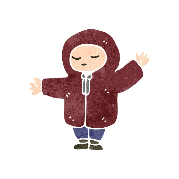 Ретро мультяшный мальчик в зимнем пальто — стоковый вектор