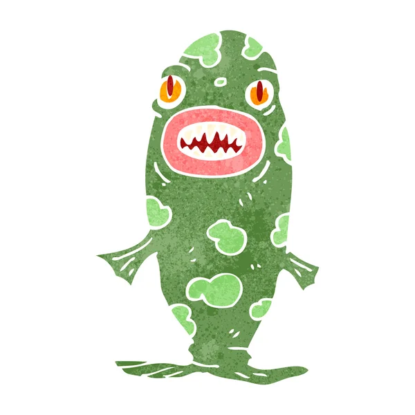 Retro desenho animado peixe monstro — Vetor de Stock