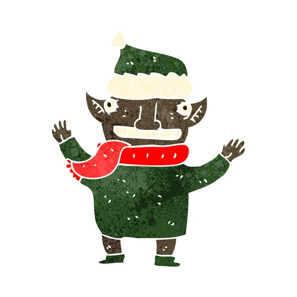 Desenhos animados retro natal elfo —  Vetores de Stock