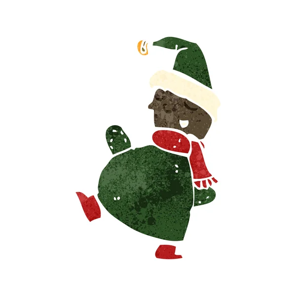 Retro dessin animé elfe de Noël — Image vectorielle
