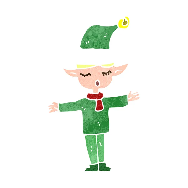 Retro cartone animato elfo di Natale — Vettoriale Stock
