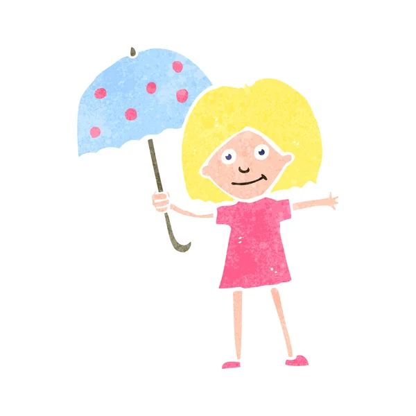 Mulher dos desenhos animados com guarda-chuva — Vetor de Stock