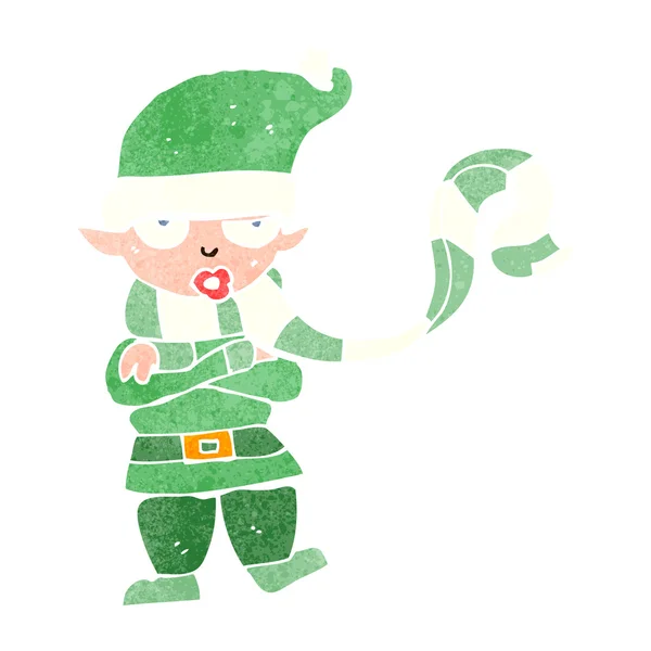 Retro dibujos animados de Navidad elfo — Vector de stock