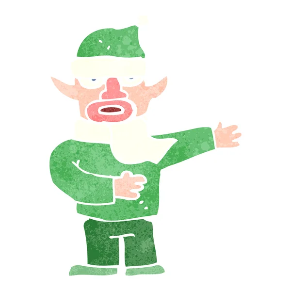 Retro dessin animé elfe de Noël — Image vectorielle