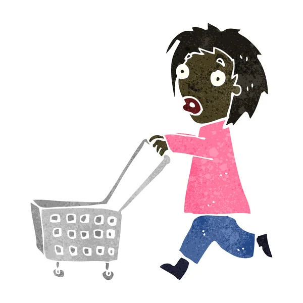 Cartoon Frau mit Einkaufswagen — Stockvektor