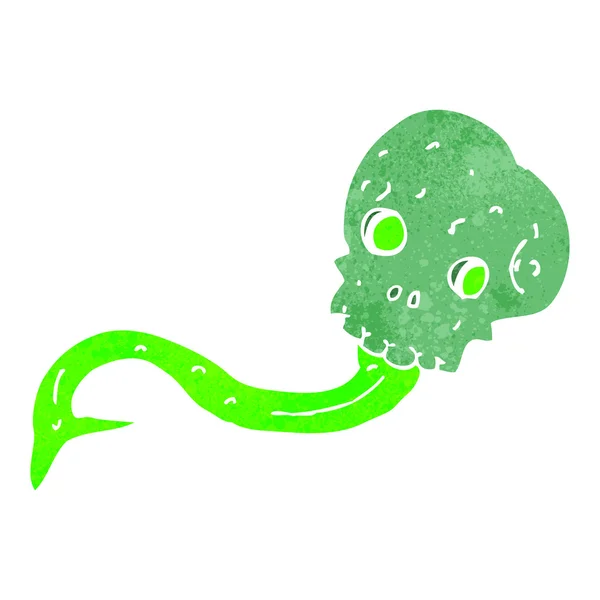 Retro cartoon spooky green skull — Stock Vector
