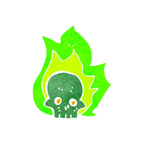 Retro tecknad flammande grön skalle — Stock vektor