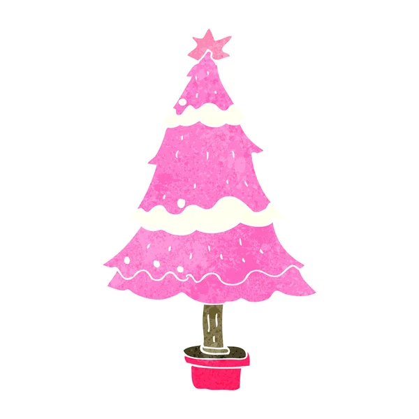Retro cartoon,pink christmas tree, — Stock Vector