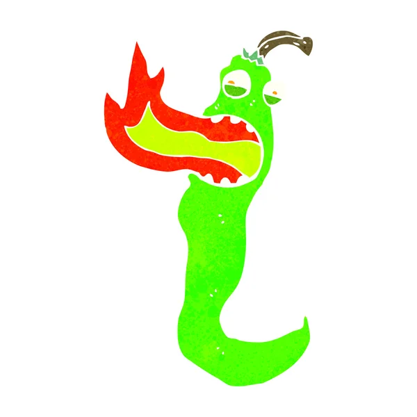 Cartoon fire breathing chili pepper — Stock Vector
