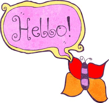 Retro karikatür kelebek Merhaba