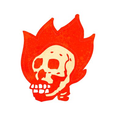 Retro çizgi film alevli kafatası