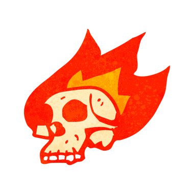 Retro çizgi film alevli kafatası