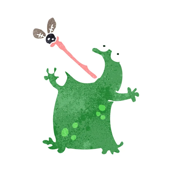 Ретро мультяшна жаба ловить муху — стоковий вектор