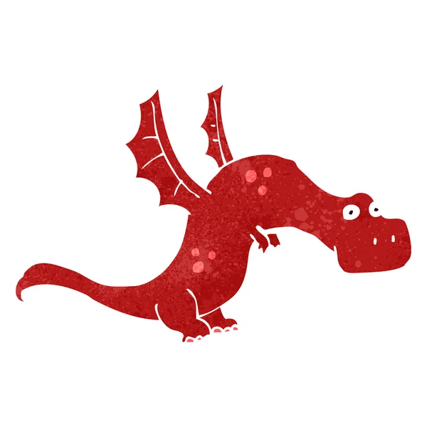 Retro dibujos animados fuego respiración dragón — Vector de stock