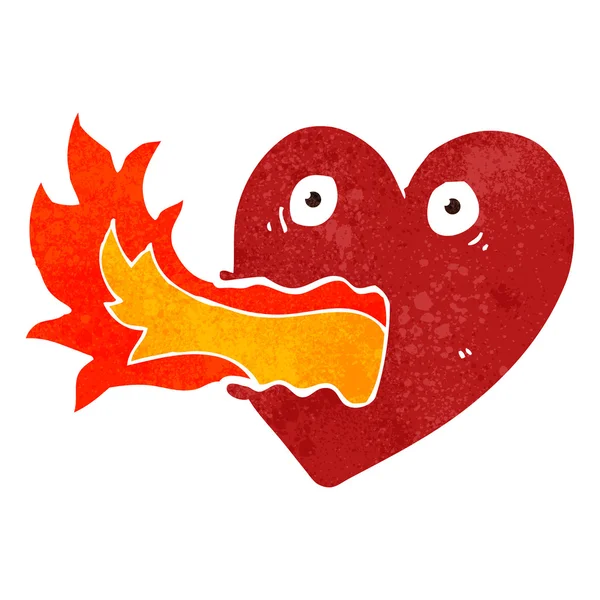 Retro cartoon fire breathing heart — Stockový vektor