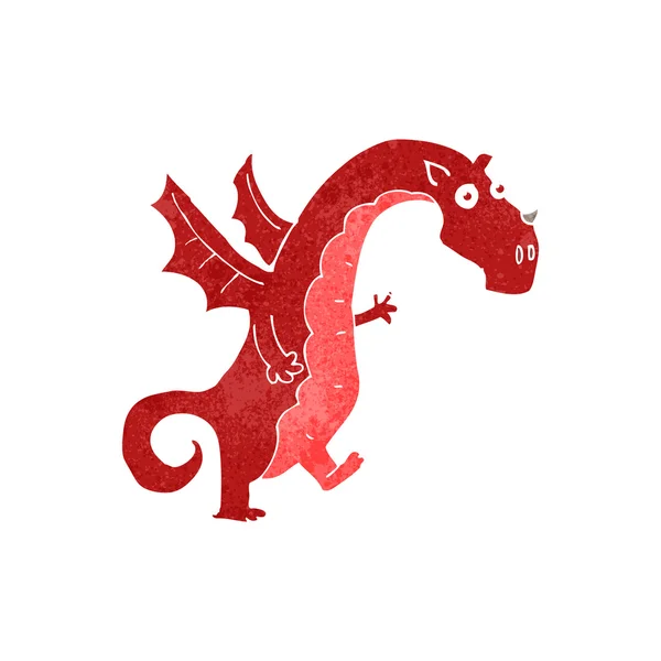 Retro desenho animado dragão respiração fogo — Vetor de Stock