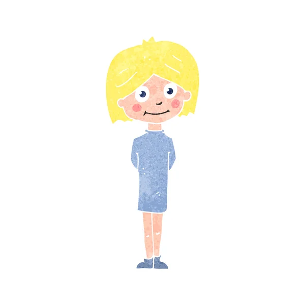 Retro cartoon gelukkig blond meisje — Stockvector