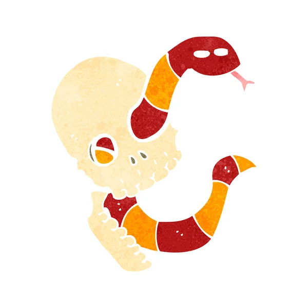Cartone animato teschio spettrale con serpente — Vettoriale Stock