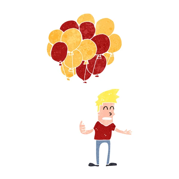 Retro hombre de dibujos animados venta de globos — Vector de stock