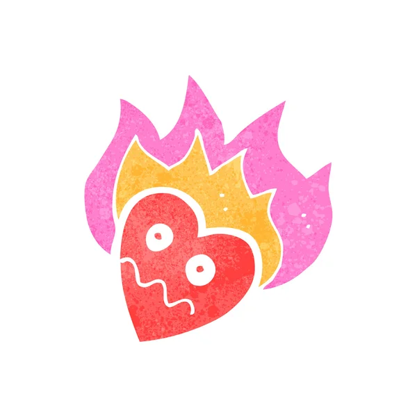Retro cartoon flaming pink heart — Stock Vector