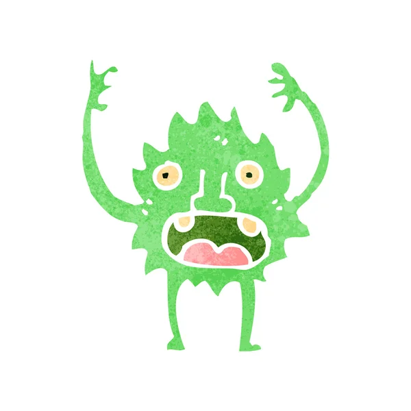 Dibujos animados retro pequeño monstruo verde — Archivo Imágenes Vectoriales