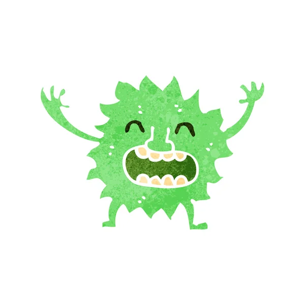 Caricature rétro petit monstre vert — Image vectorielle