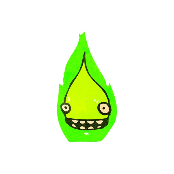 Retro cartoon green flame character — Stock Vector