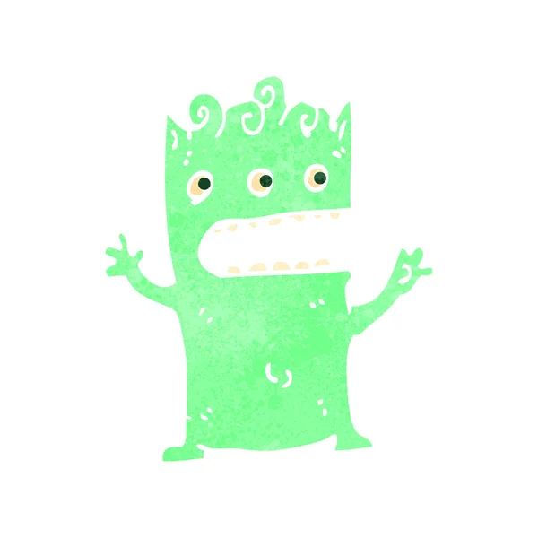 Retro dessin animé vert alien — Image vectorielle