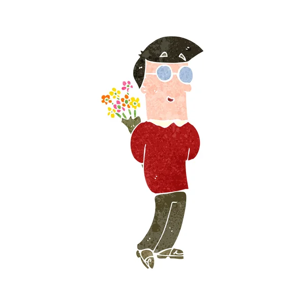 Retro cartoon man with flowers — Stock Vector