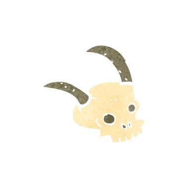 Retro karikatür boynuzlu şeytan kafatası