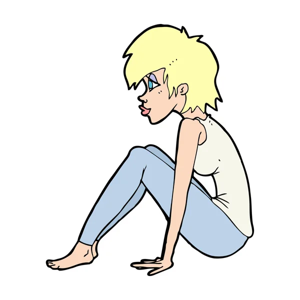 Chica sentada de dibujos animados — Vector de stock