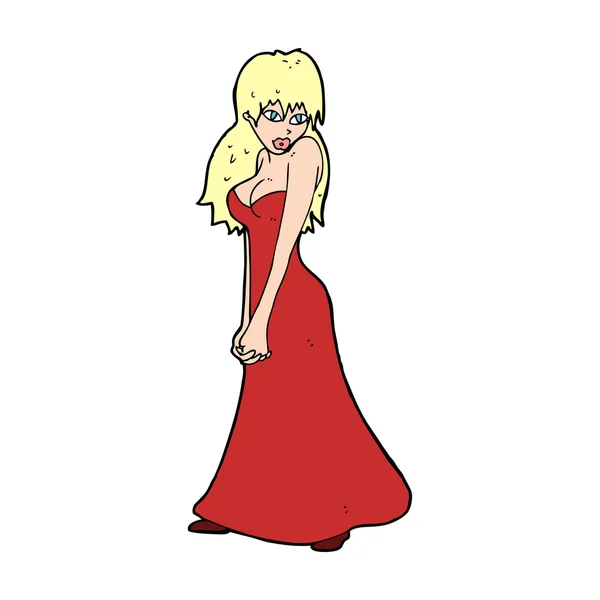 Mujer vestida de rojo vestido largo — Vector de stock