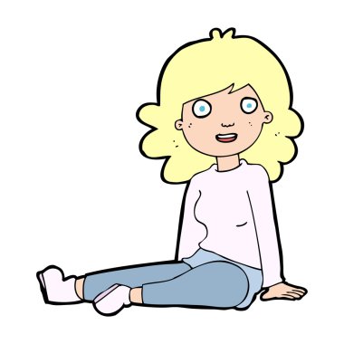 karikatür oturan kız