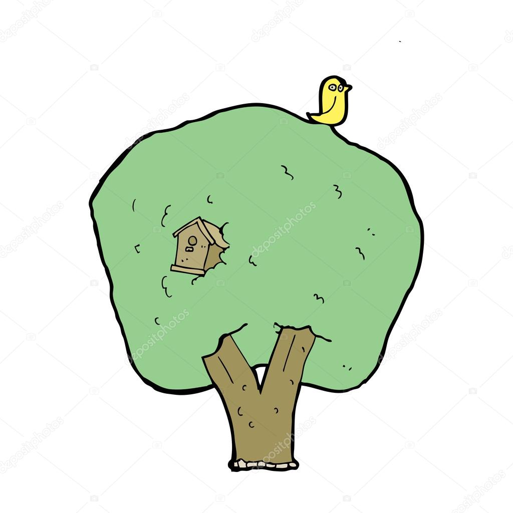 Arbre De Dessin Animé Avec Oiseau Image Vectorielle