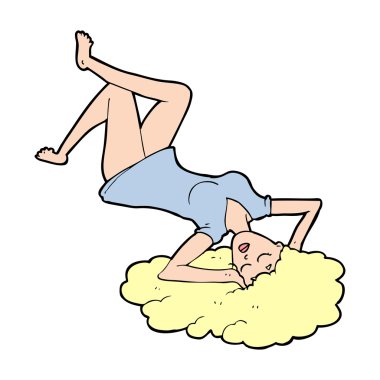 Çizgi filmdeki kadın yerde yatıyor.