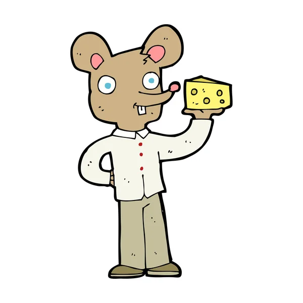 Souris dessin animé tenant fromage — Image vectorielle