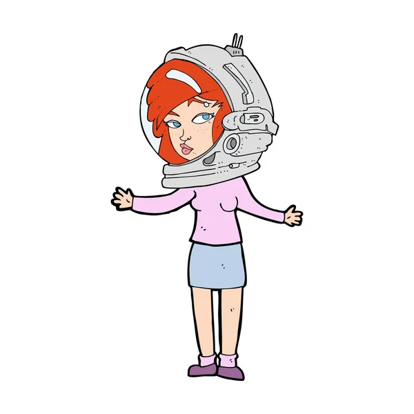 Cartoon vrouw dragen astronaut helm — Stockvector