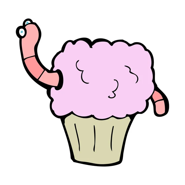 Cartoon worm in cupcake — Stockvector