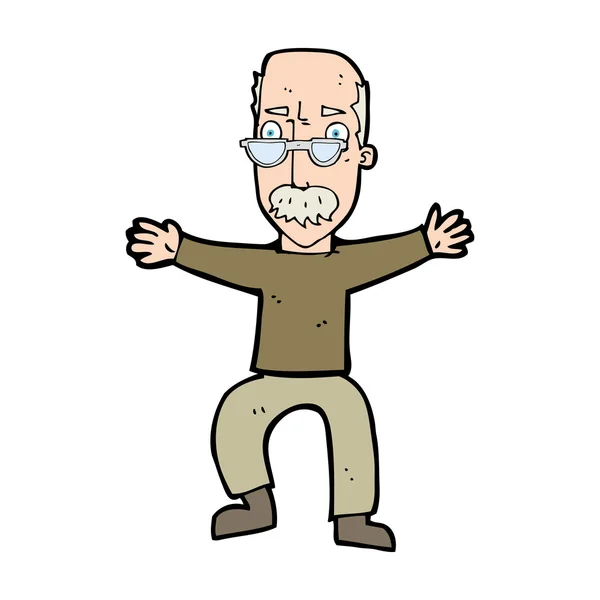 Kreslený starý muž mává pažemi — Stockový vektor