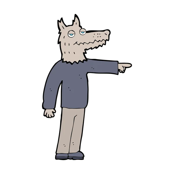 Uomo lupo cartoni animati che indica — Vettoriale Stock