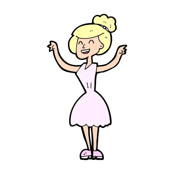 Kobieta z kreskówki z podniesionymi ramionami — Wektor stockowy
